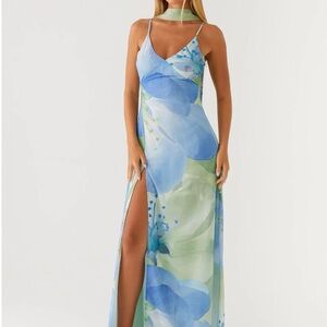 Peppermayo Blue and Green Floral Maxi Dress